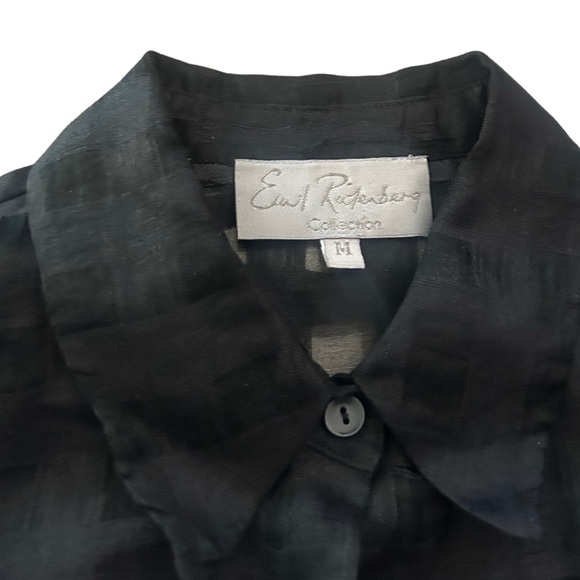 Emil Rutenberg Sheer Square Pattern Button Front Shirt Blouse | Black | Size M - Picture 3 of 7